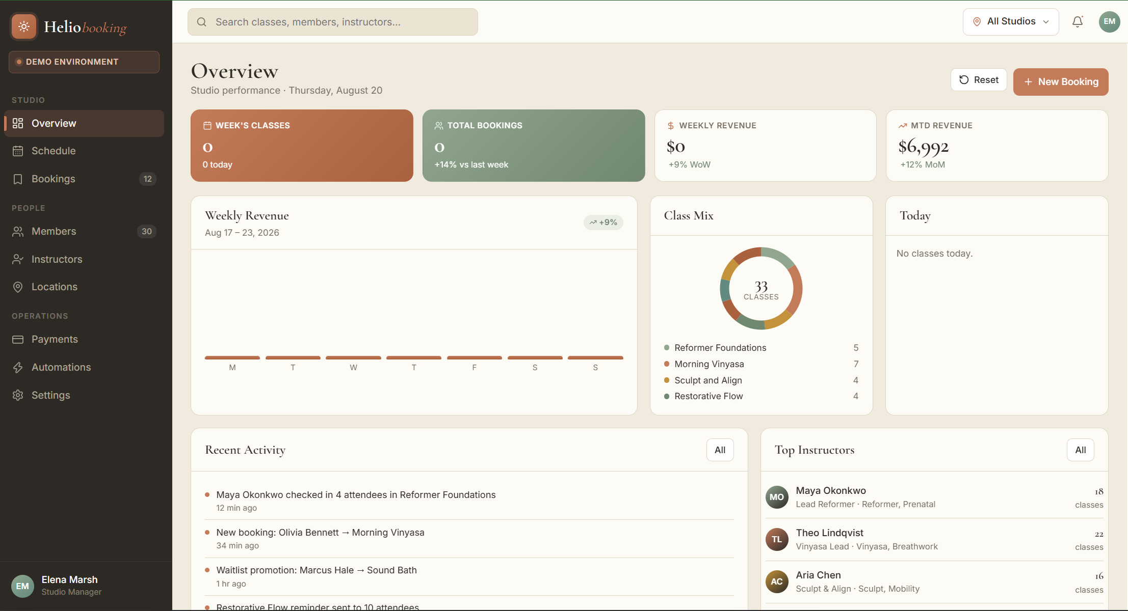 Helio Booking schedule interface